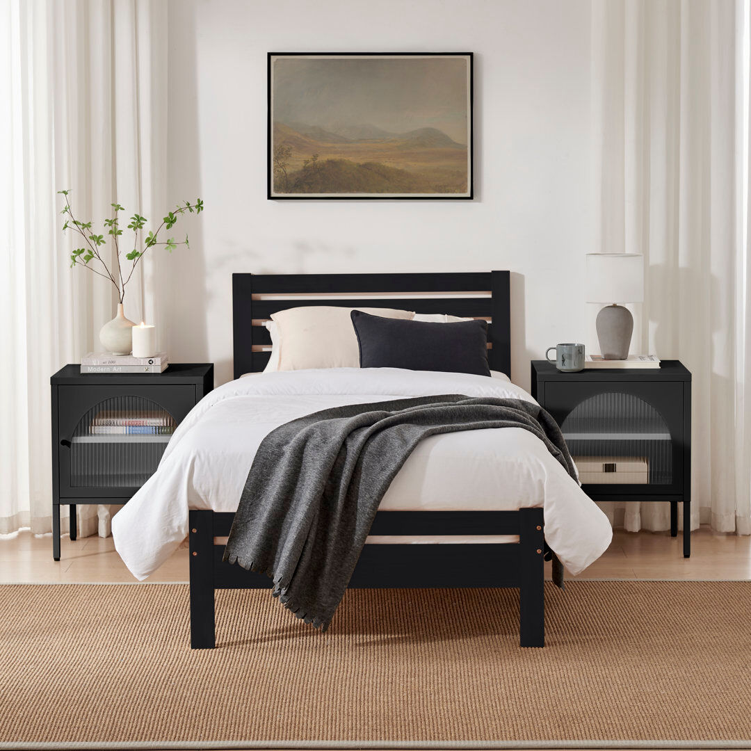 ClassicLiving Aichele Classic Solid Wood Bed Frame - Simple Scandi Design, Modern Home Dark Grey 90cm H X 97cm W X 196cm L
