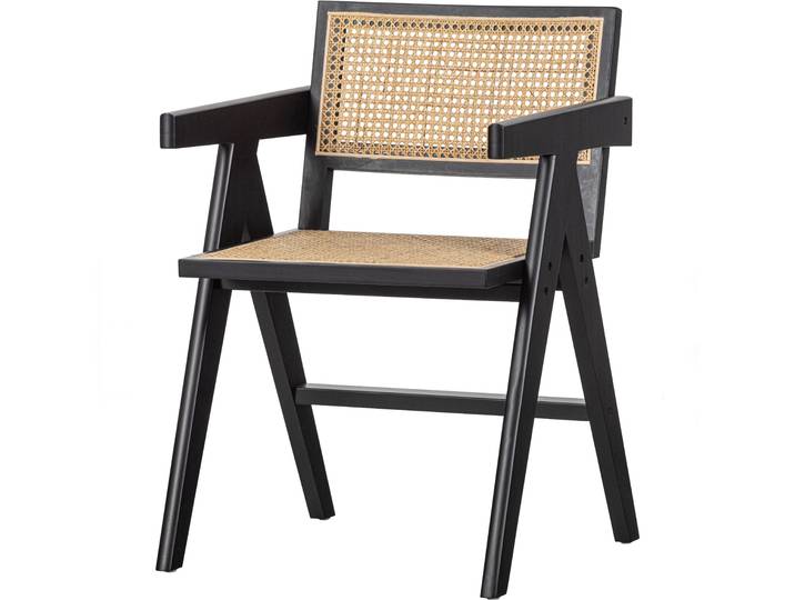 Esszimmerstuhl WOOOD Gunn mit Kiefernholz und Rattangeflecht B 54 x T 54 x H 80 cm , schwarz (schwarz, schwarz, natur), B:54cm H:80cm T:54cm, Massivholz, Rattan, Stühle, Esszimmerstuhl, Kiefernholz mit Rattangeflecht, behandeltes Holz für lange Lebensdauer