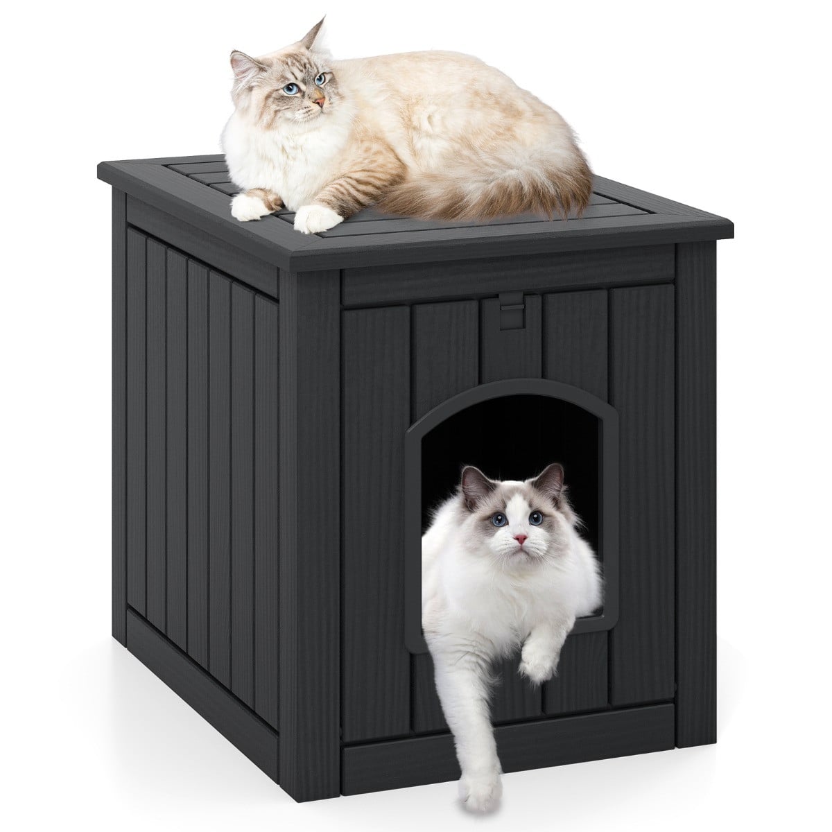 Costway Kattenhuis Outdoor Zwart met Opvouwbare Deur en Koudebestendig Kattenbed