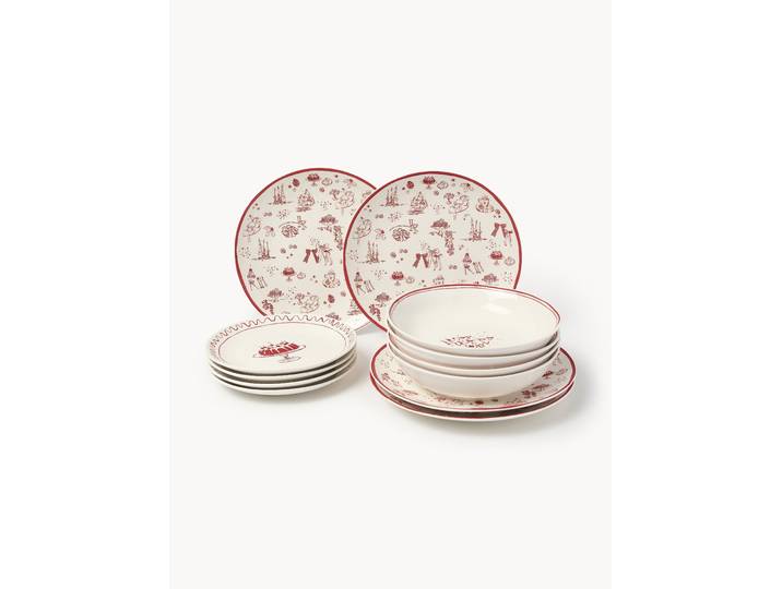 Weihnachtliches Designer-Geschirr-Set Clarette von Agathe Marty, 4 Personen, 12er-Set
