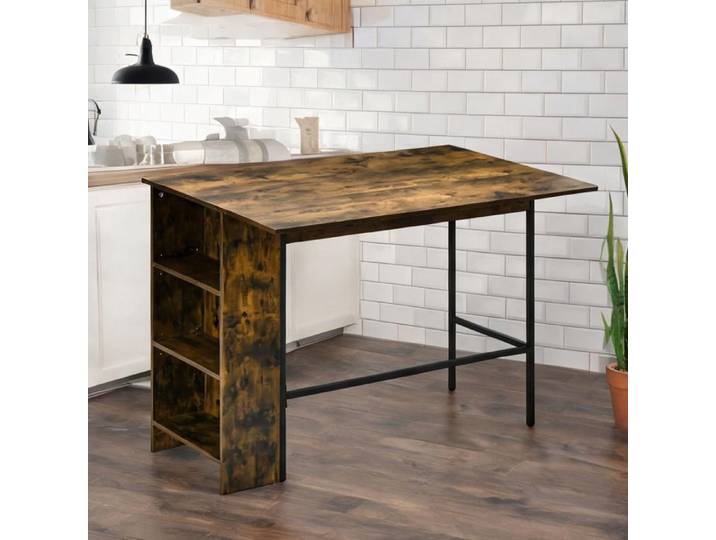 Îlot de cuisine gain de place avec abattant et rangements en panneaux de - Brun Rustique Panneaux de particules 120 x 76