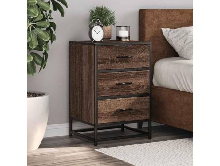 HEFZGDB Nachttisch Braun Eichen-Optik 40x34,5x60cm Holzwerkstoff Metall mit Stabiler Platte und reichlich Stauraum für Schlafzimmer Einrichtung