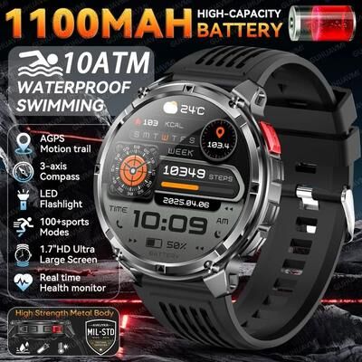 Inspired Living T Rex3 Pro Rugged Smartwatch With GPS And 120 Day Battery For Outdoor Performance black