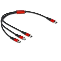 DeLOCK USB Ladekabel 3 in 1 USB Type-C zu 3 x USB Type-C 30 cm schwarz / rot