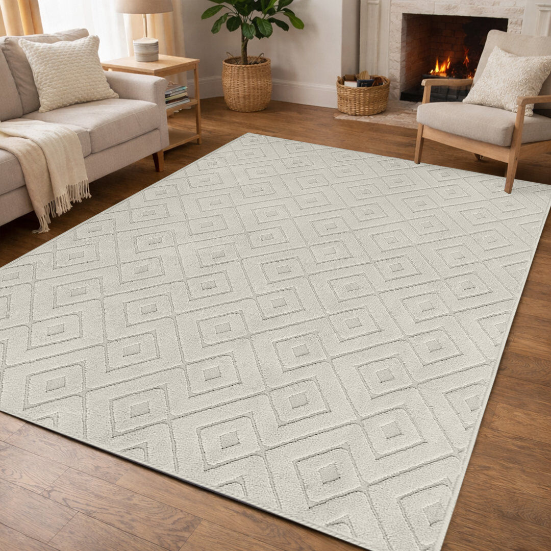 17 Stories Hollow Geometric High-Low Rug. Hollow Square Cream Rectangle 160 x 230 cm