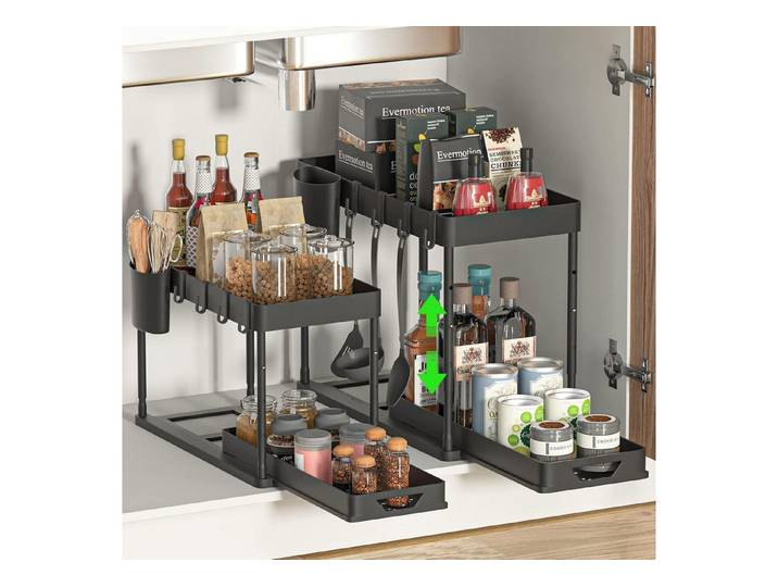 LuxusKollektion Küchenregal Unterwaschbeckenregal Schubladenorganizer 4 Haken 8 2 Pack schwarz