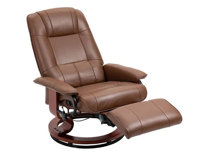 ROVRYN Fauteuil relax pivotant inclinable 145° avec repose-pieds manuel en simili cuir marron