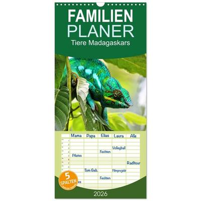 Familienplaner 2026 - Tiere Madagaskars mit 5 Spalten (Wandkalender, 21 x 45 cm) CALVENDO