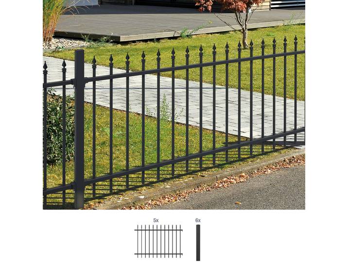 Metallzaun ALBERTS Chaussee , schwarz, H:100cm, Aluminium, Zaunelemente, Metallzaun, Höhe: 100 und 120 cm, Gesamtlänge: 10 m, zum Einbetonieren