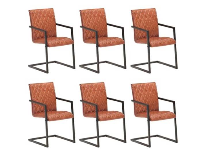 YUTAASU Freischwinger 6 STK. Braun Echtleder Retro Design, Dick Polsterung, Stahlgestell Pulverbeschichtet, Belastbar Bis 110 Kg