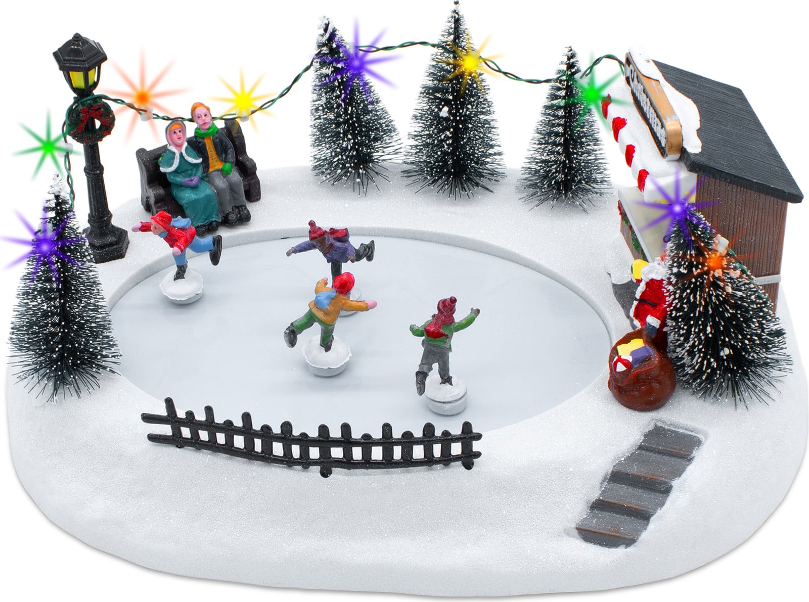 Spetebo Kerstdecoratie IJspista met bewegende figuren en LED-verlichting, 29 x 21 cm