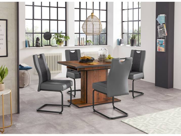 Essgruppe HELA, grau (oldwood, schwarz, grau, anthrazit), Sitzmöbel-Sets, Essgruppe, bestehend aus 4x Erika Stuhl & 1x Ariana Tisch ausziehbar