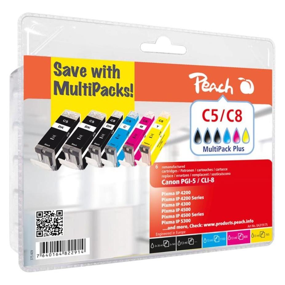 Peach Tinte Canon GI-5 / CLI-8 2x BK, 1x PBK, 1x C, 1x M, 1x Y (BK, C, M, PBK, Y) (0F319175)
