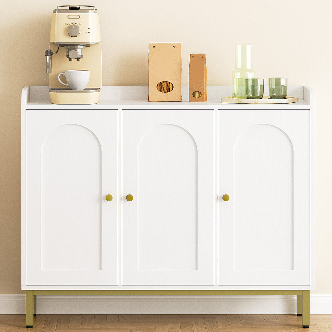 Hzuaneri Sideboard Storage Cabinet, Kitchen Cabinets with 2 Doors and Adjustable Shelves, Freestanding Kitchen Cupboard Buffet, for Dining Room, Living Room, 3 White 80.5cm H X 100cm W X 30cm D