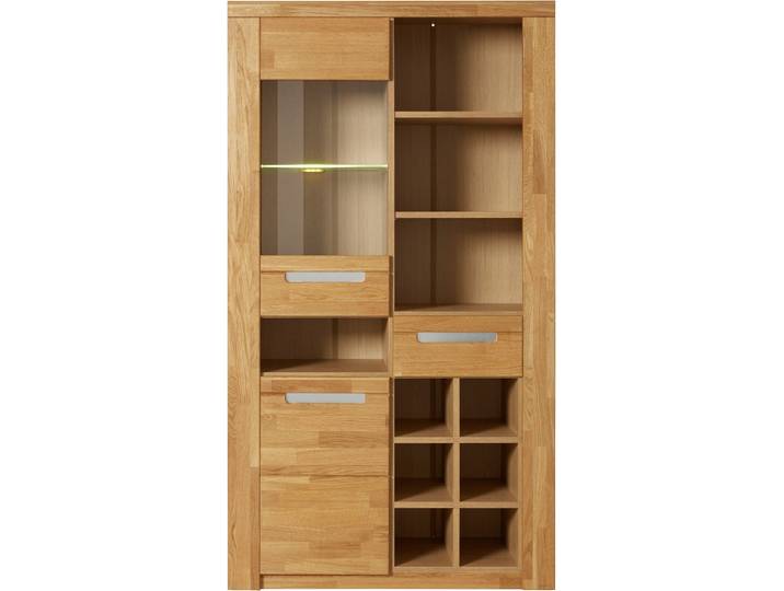 Vitrine, Holz teilmassiv, Braun, 100×180×40 cm, 2 Türen, 1 Schublade, Klassisch, Home-affaire