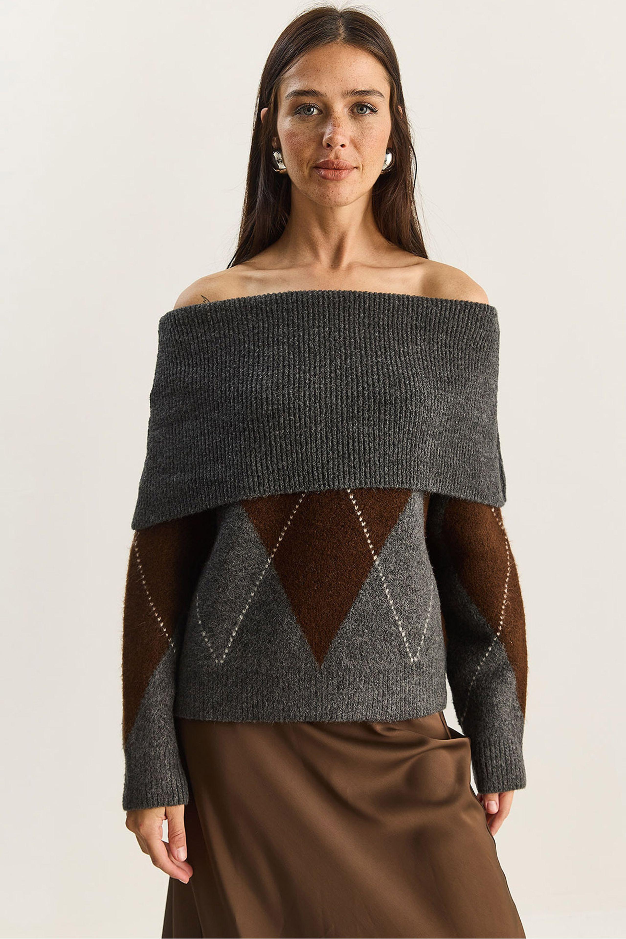 Madonna Kragen Strickpullover mit Baklava-Muster