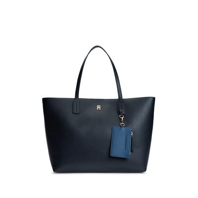 Tragetasche TOMMY HILFIGER "TH ICON TOTE", Damen, Gr. B/H/T: 46,5cm x 29,5cm x 15cm, blau (dunkelblau), Lederimitat, Taschen, Damen Handtasche, Shopper mit doppeltem Henkel