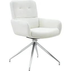 OKWISH Drehstuhl 2er-Set PU-Leder Weiß mit Metallgestell Silber, 360° drehbar, 85 cm hoch, mit rutschfesten Verstellgleitern