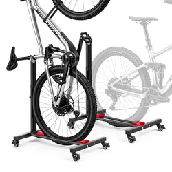 VEVOR 2x Fahrradständer, Freistehender Abstellständer mit Rollen für 508-737mm Räder, Fahrradhalter Vertikal Horizontal aus Kohlenstoffstahl, Fahrrad-Bodenständer Höhenverstellbar für Garage, Schwarz