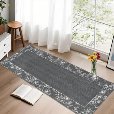 Garvee Floral Imitation Linen Bordered Area Rug