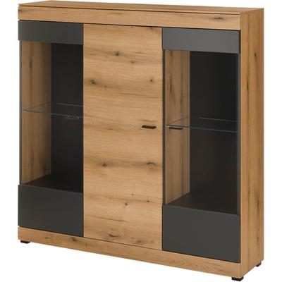 Highboard HOME AFFAIRE "Soleto, moderner Schrank, Vitrine in Eiche Evoke", braun (eiche evoke), B:140cm H:141cm T:35cm, Sideboards, Highboard, zeitlos, schwarze Griffe aus Metall, ausreichend Stauraum