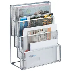 Relaxdays Zeitschriftenhalter Metall 4 Fächer Silber