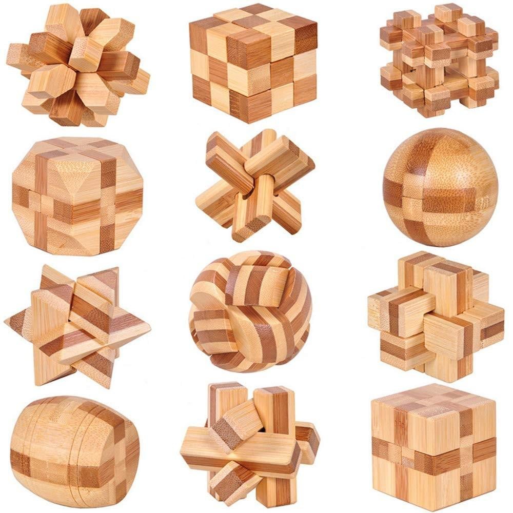 Set van 12 premium 3D-houten puzzels