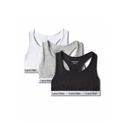 Bralette "3PK BRALETTE", Damen, Gr. 128/134, N-Gr, 3, bunt (schwarz, grau heather, weiß), Jersey, Obermaterial: 95% Baumwolle, 5% Elasthan, CALVIN KLEIN UNDERWEAR, Basic, körpernah, BHs Bralette, mit Logobund