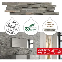 Indo, Wandpaneele, Holz Wandverkleidung Wandverblendung Fläche 1 m2 (1 m2, 15 x 61 cm)
