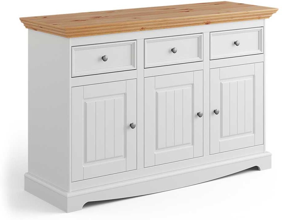 Pharao24.de Kiefer Massivholzkommode in Weiß und Kieferfarben 130 cm breit