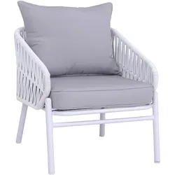PROREGAL Aluminium-Gartenstuhl Loungestuhl Sessel Outdoor Seilgeflecht Rope Stoff/Textil (180g/m2) Hellgrau