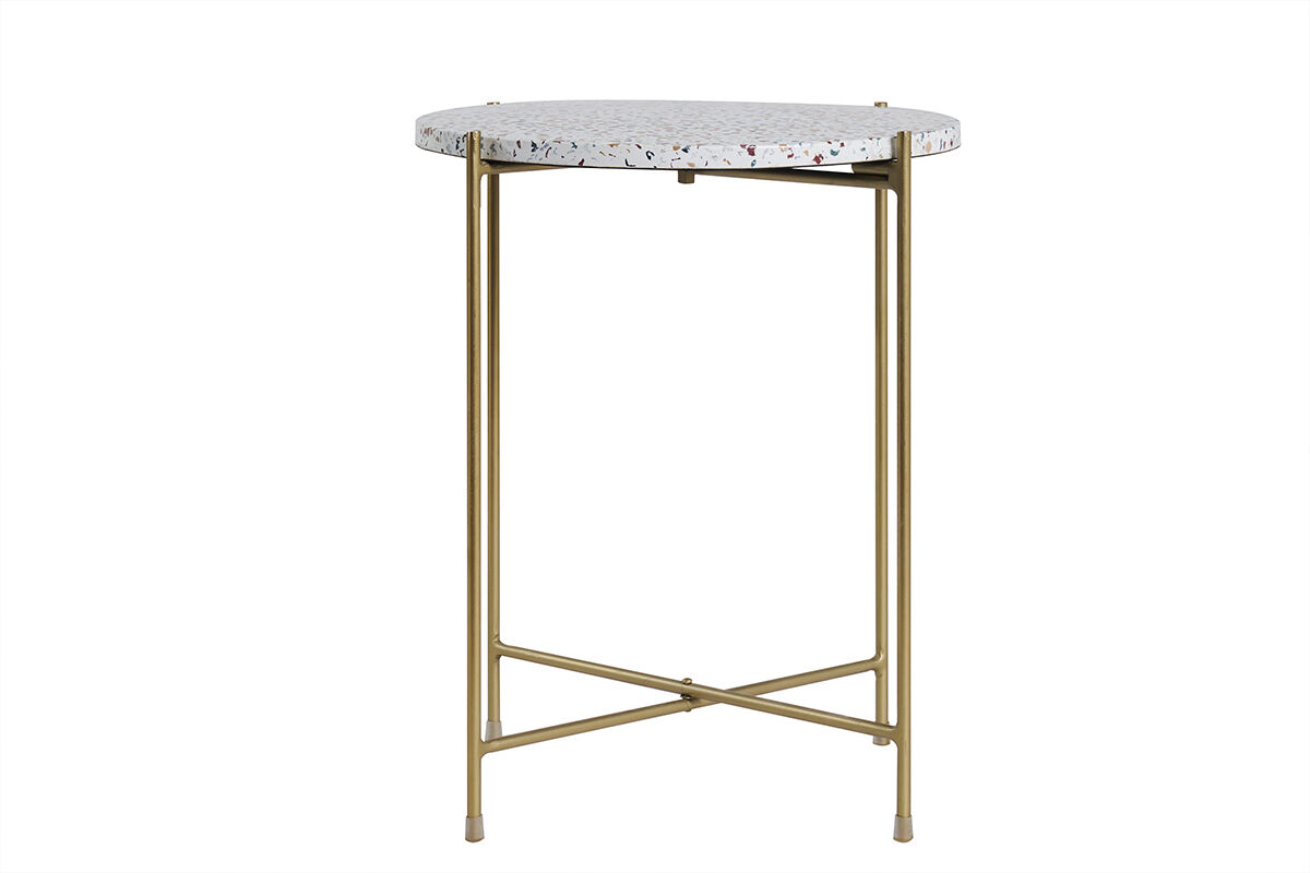 Miliboo Table d'appoint design ronde en terrazzo et métal doré D40 cm MEZZO