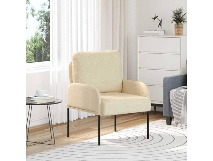 ZQQLVOO Sofa Mit Kissen 55cm Creme Sperrholz Polyesterbezug, Metallunterstuetzung, Schenkel-Armlehnen, Bullnose-Design, Wohnzimmer