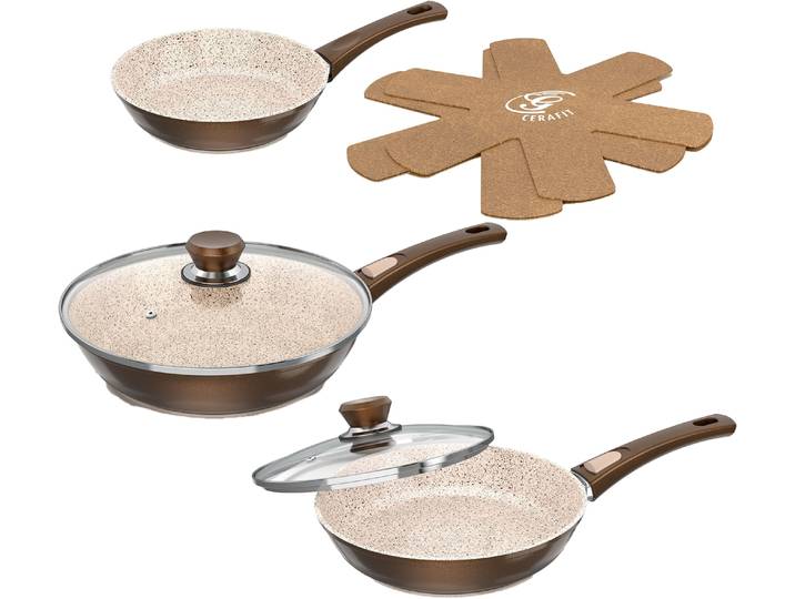 Pfannen-Set GENIUS Cerafit Granit - Grand-Edition Pfanne, 7-teiliges Set , braun, Ø:28cm, Pfannen, Pfannen-Set, geeignet für Aufläufe, zum Schmoren o. Backen - ohne Griff und Deckel