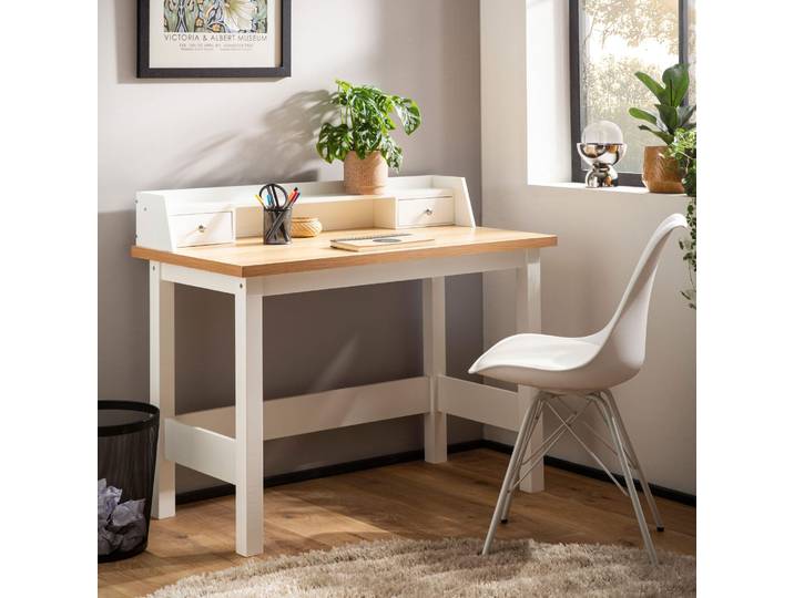 FineBuy Bureau 106x53x90 cm Blanc Bureau avec tiroir Bureau à domicile Bureau d'ordinateur Peu encombrant avec espace de rangement Bureau pour ordinateur portable Bureau