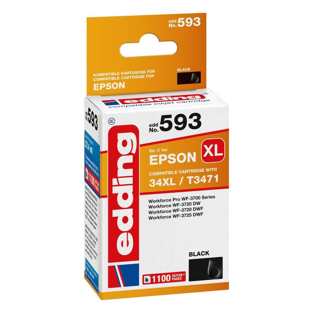 Edding Tintenpatrone Druckerpatrone ersetzt 34XL / T3471 Schwarz (BK) (18-593)