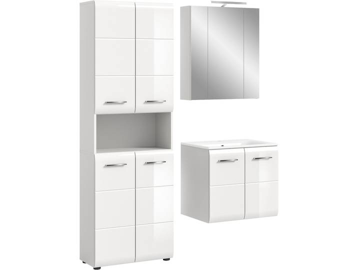 Badezimmer-Set WELLTIME, weiss (weiß hochglanz tiefzieh), B:135cm H:185cm T:46cm, Holzwerkstoff, MDF, Kastenmöbel-Sets, Badezimmer-Set, Bad-Kombination, Bad-Möbel, Badezimmer, Kombination, Kombi
