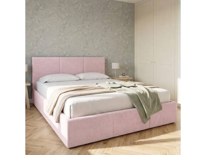 Home Collective Doppelbett Polsterbett 180x200 cm Rosa Bettgestell mit Lattenrost & Stauraum Kopfteil mit 3 Paneelen weicher Samt