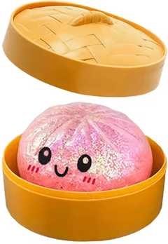 Inspire Curations Dumpling Squishy Stress Ball With Bamboo Steamer Slow Rebound Sensory Squeeze Toy pink