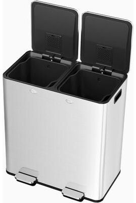 YUN Dual Compartment Trash Can, Stainless Steel Pedal Bin with Separate Lids for Kitchen or Office