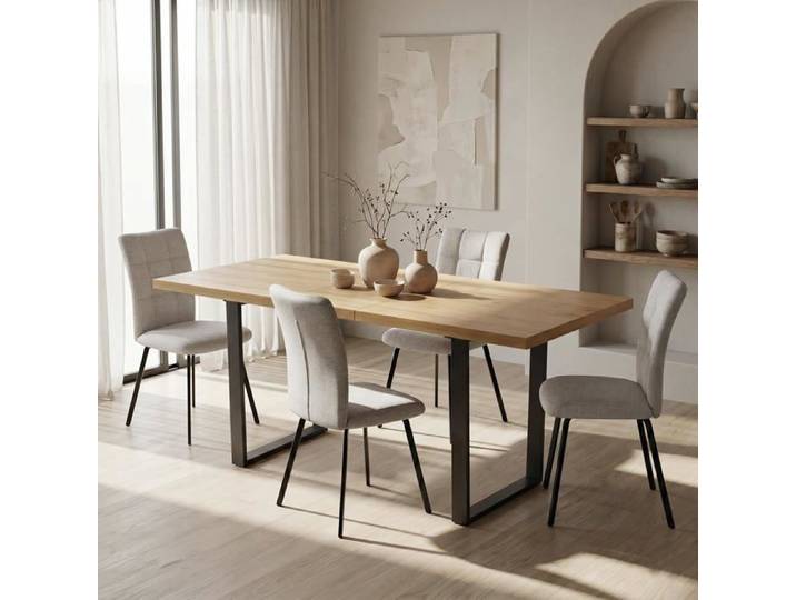JIEXI Lot de 4 chaises de salle à manger chaises de cuisine modernes recouvertes de tissu lin chaises d'appoint ergonomiques gris