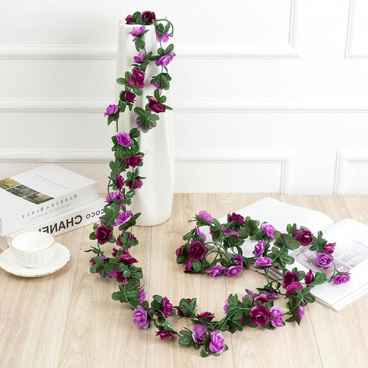 Kunstbloemen Klimop Rozen Guirlande - Groen en Roze - 2,2 m