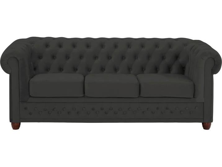 Chesterfield-Sofa, Grau (Graphit), 203x86x72 cm, Samtoptik, 3-Sitzer, Modern, Home-affaire