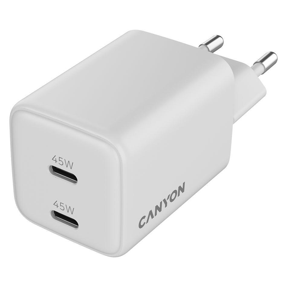 Canyon Adapter-Ladegerät CU45CC GaN 45W 2xPD EU Weiss (45 W, 2 Ports) (CNS-CUW45CC)