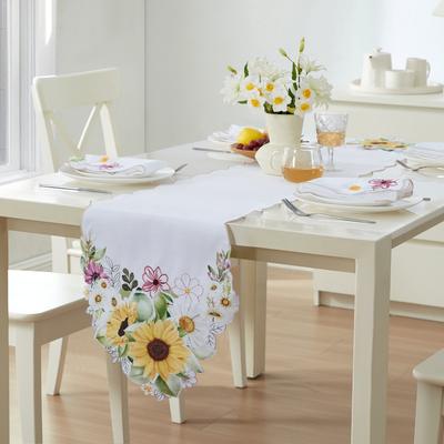 Threadmade Sunflower and Daisies Cutwork Table Runner - 13x70