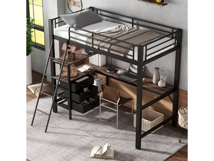 Lit en fer lits superposés idéal pour les enfants et les adolescents trois tiroirs avec table de 2 m échelle inclinée à quatre m