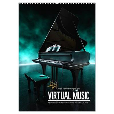 VIRTUAL MUSIC - Musikinstrumente in Hyperrealistischen Illustrationen (Wandkalender 2027 DIN A2 hoch), CALVENDO Monatskalender