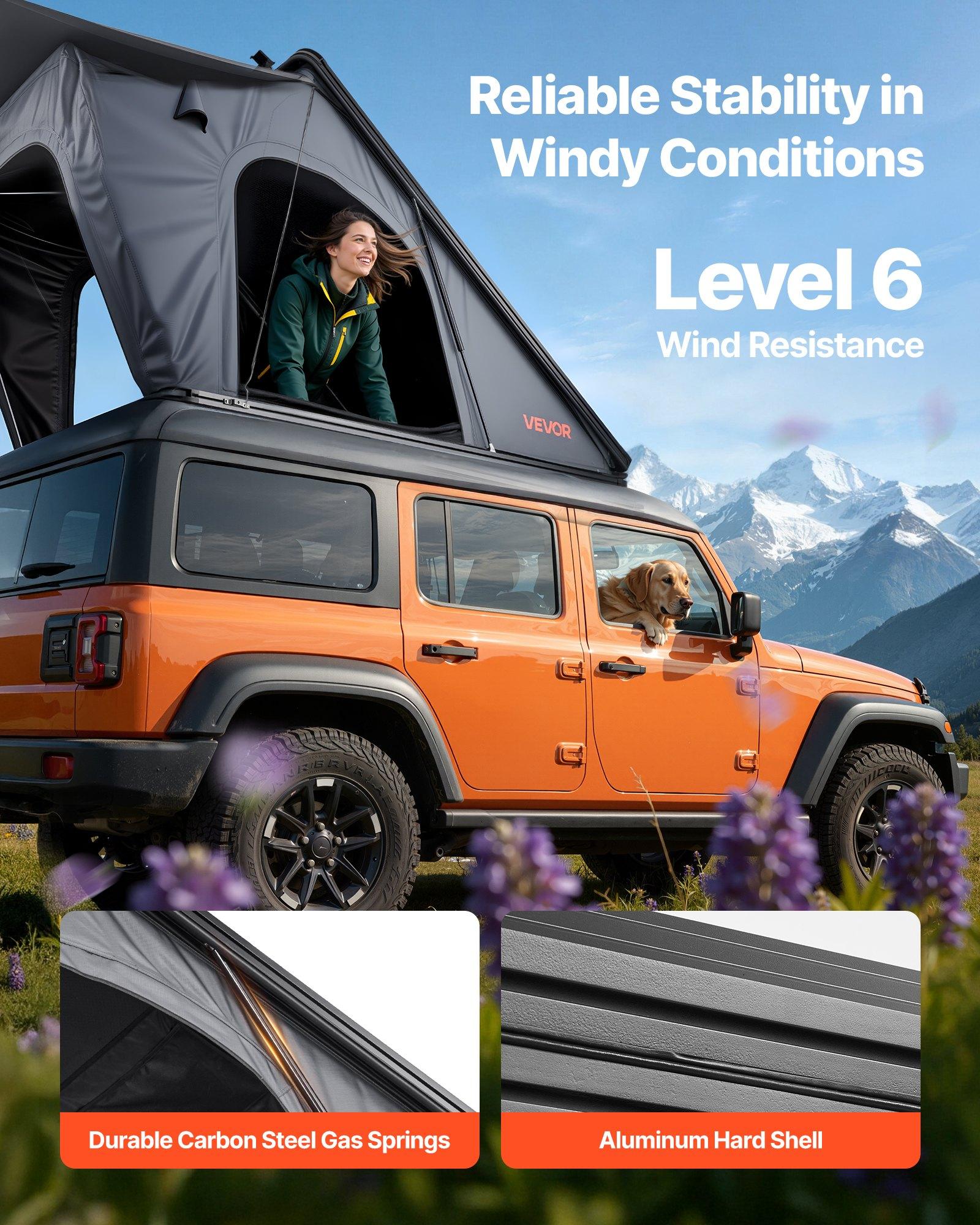 VEVOR Dachzelt Hartschale, 2-3 Personen Aluminium Dachzelt Hartschale mit Tri-Color LED-Licht, dicke Matratze & 1 Fenster, wasserdicht winddicht Überland Camping Auto Dachträger für Jeep SUV Pickup