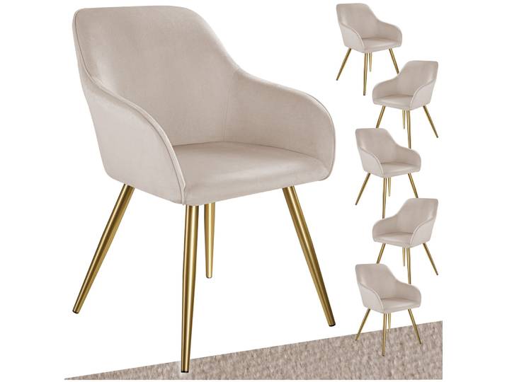 Esszimmerstuhl Marilyn Samtoptik, goldene Stuhlbeine - taupe/gold, 6er Set