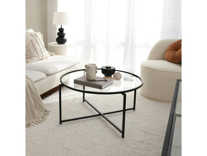 Table basse ronde design en verre TULUM - Noir